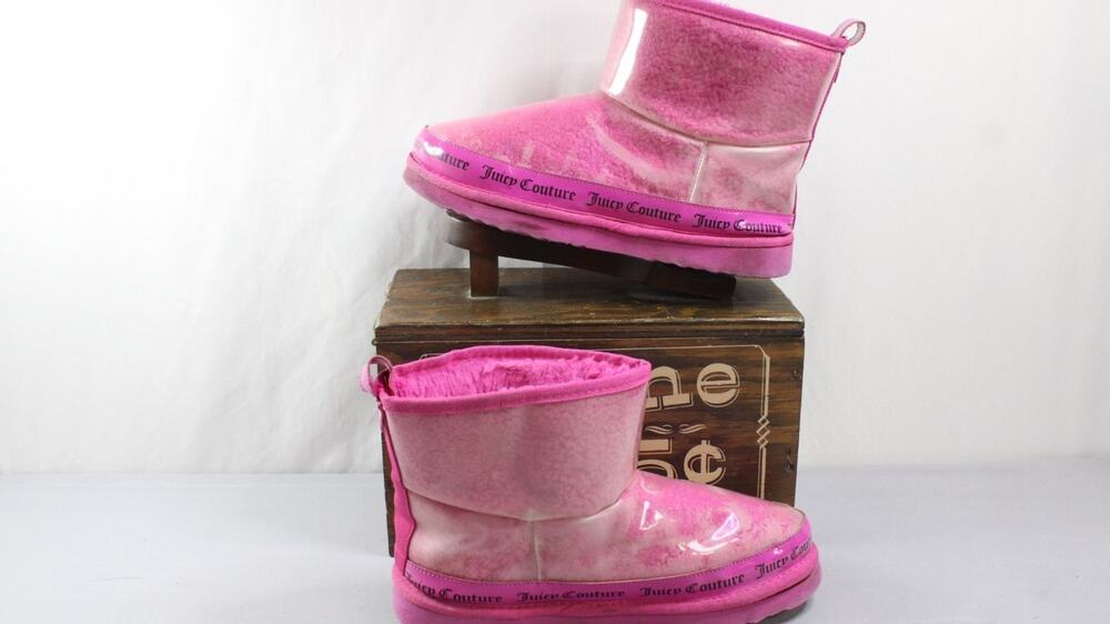 Juicy Couture Womens clear mini boots 8 Pink Water Resistant Logo Trim Pull Tab